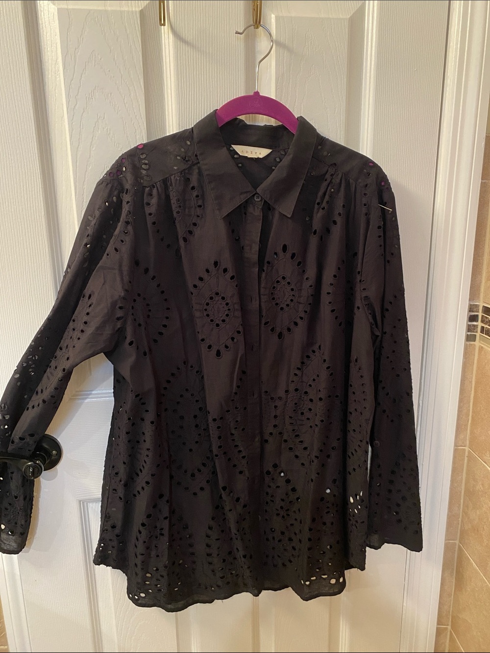 Adiva Black Eyelet Button-Down Shirt